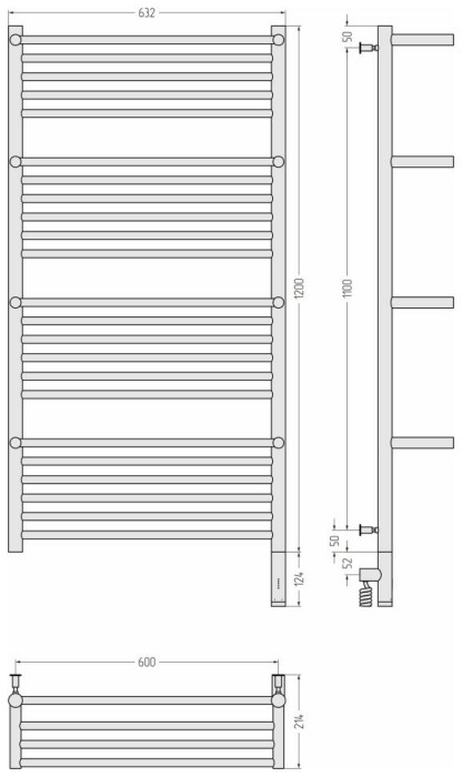 Сунержа Электрический полотенцесушитель 1200x600, Богема 3.0 с 4 полками, 071-5809-1260 цвет: сатин