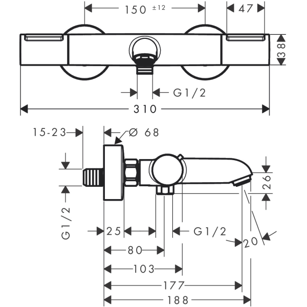 Смеситель для ванны с термостатом, Hansgrohe Ecostat, черный арт. 13347670