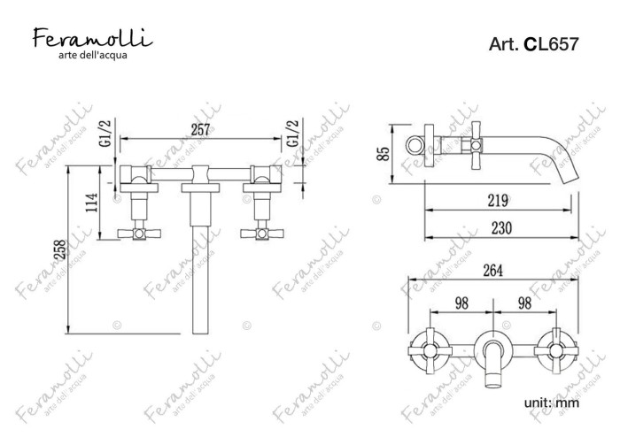 Смеситель для раковины встраиваемый, хром, Croce Feramolli - CL657