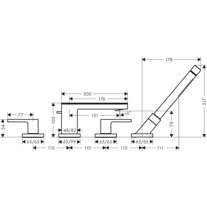 Смеситель на край ванны MyEdition Axor, черный / хром арт. 47430600