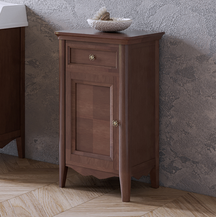 Тумба напольная с 1-й дверцей, 1-м выдвижным ящиком, доводчиками blum, ручки бронза, sx - петли слева, Veronica Nuovo noce, Tiffany World - VER2150S-N