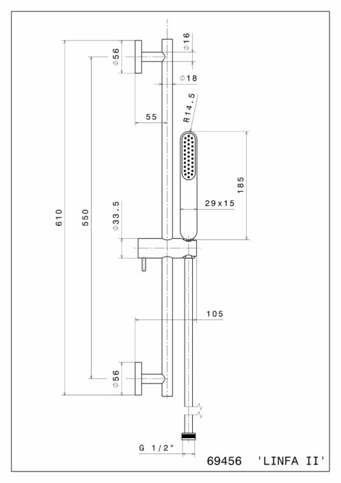 Душевая стойка длиной 150 см без выхода для подачи воды, Ole Kerama Marazzi, золото - 69456KM.M0.071