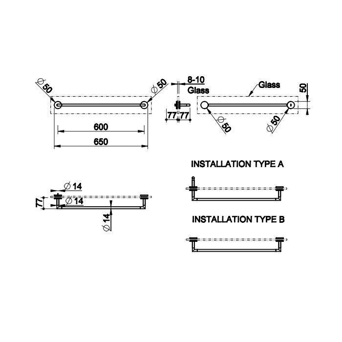 Полотенцедержатель 60 см для крепления на стело., подвесной, Gessi Anello, хром арт. 63828#031