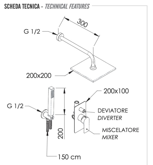 Душевая система хром глянцевый, Remer Infinity, скрытого монтажа I09S08O