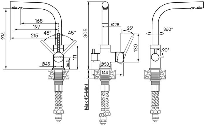 Смеситель для кухни  Paulmark ESSEN, графит - Es213011-DG