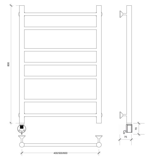 Полотенцесушитель электрический 80x60 Триада 2 (черный матовый) Secado арт. 4673739242889