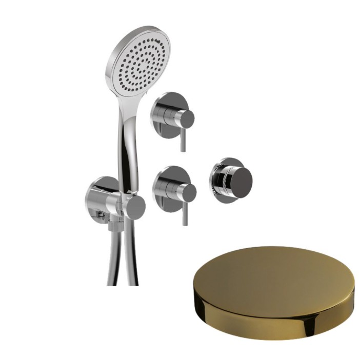 Внешняя часть встраиваемого смесителя для душа на 4 режима, однорычажный, поворотный переключатель, ручной душ + 3 доп. вывода воды, Giulini My ring deluxe, золото арт. MRX5304DLEPO