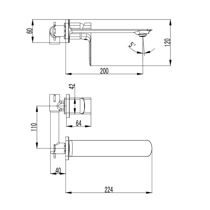 Смеситель для раковины, скрытый монтаж, керамический картридж, хром, Azario ASHER арт. AZ-VNN148311C