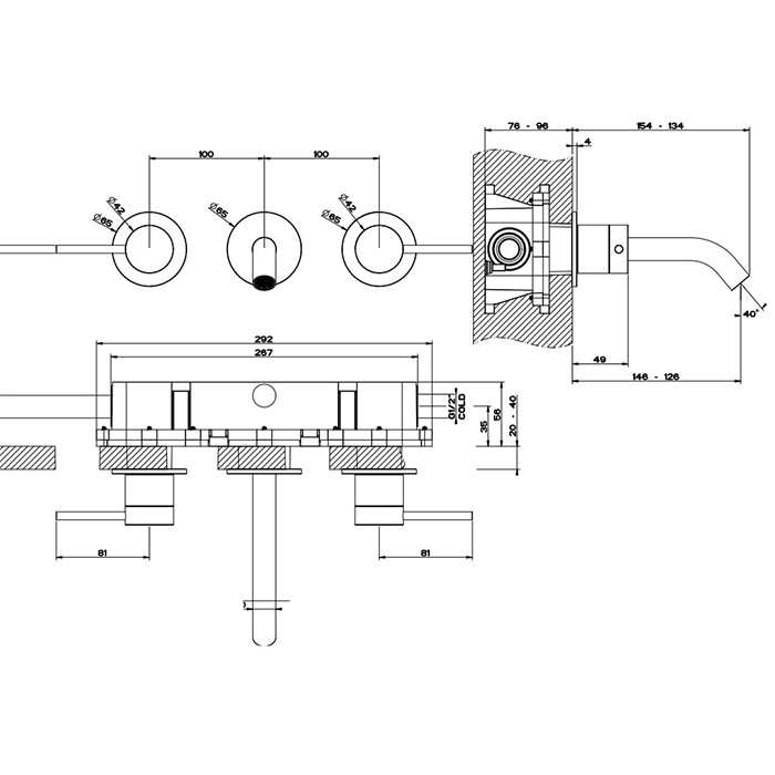 Встраиваемый смеситель с изливом 146-126мм, Gessi 316, brushed black metal pvd арт. 54092#707
