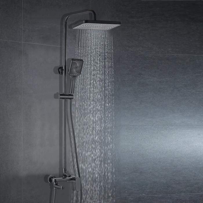 Душевая колонна со смесителем для ванны, с поворотным изливом, прямоугольная, черный, Azario ARIZONA арт. AZ-20BS