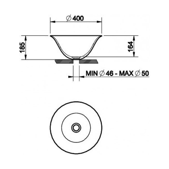 Раковина 40х18.5 см, без отв., накладная, керамическая, Gessi Goccia, платина арт. 39125#519