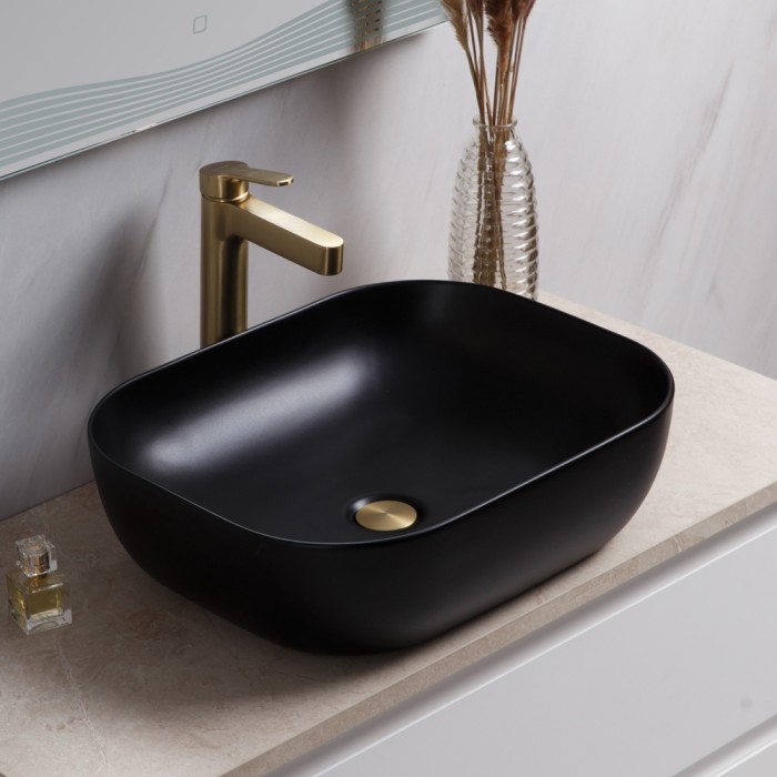 Раковина накладная керамическая 500x400x140, полукруглая, BelBagno, матовый черный арт. BB1302-H301