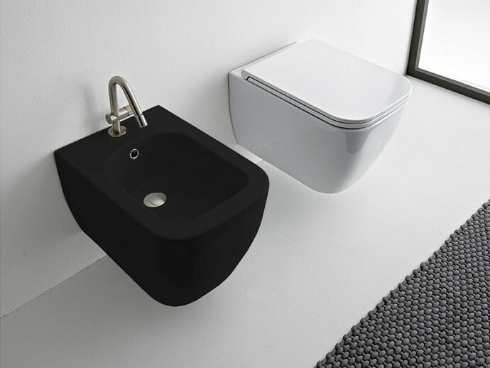 Подвесное биде с одним отверстием цвет черный матовый с антибактериальным и грязеотталкивающим покрытием BIOKER, Scarabeo Teorema 2.0 - 5127 49 BK