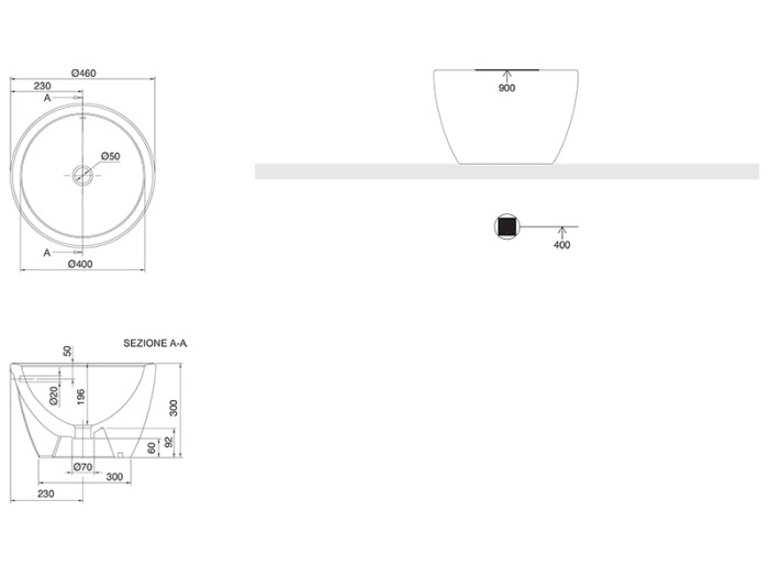 Раковина накладная, с переливом без отверстий, цвет белый, Scarabeo Matty - 8055
