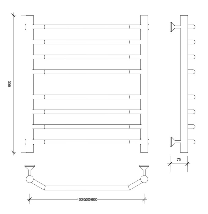 Полотенцесушитель водяной 60x40 Агата 4 (хром) Secado арт. 4603777444389