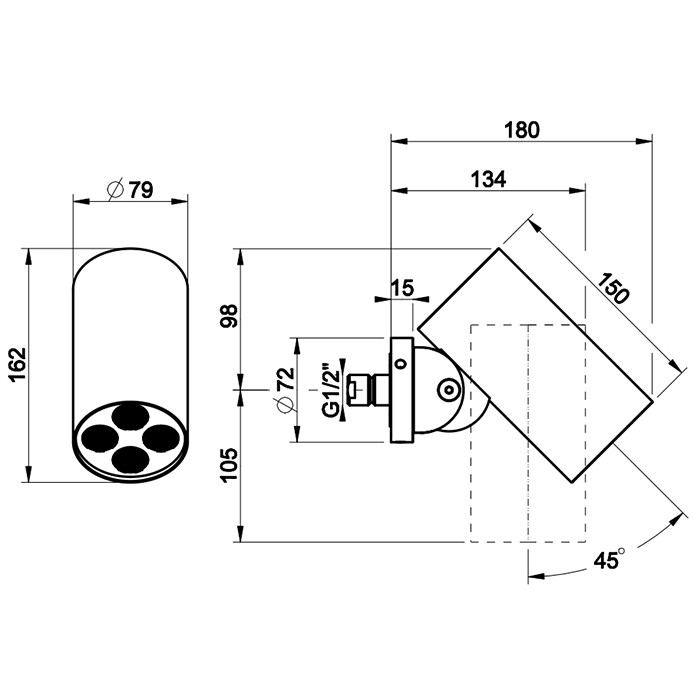 Верхний душ d7.9см., с настенным креплением, распыление, Gessi 316, steel brushed арт. 57281#239