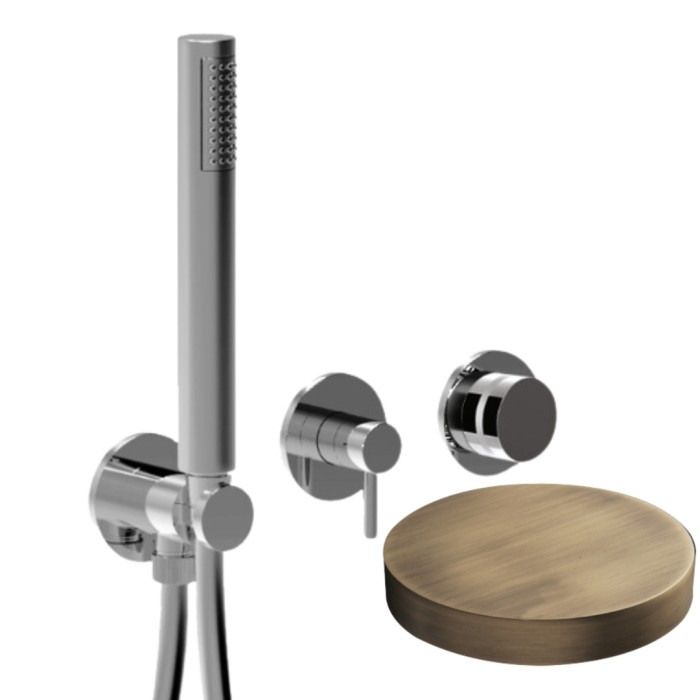 Встраиваемый смеситель для душа на 2 режима, однорычажный, поворотный переключатель, ручной душ + 1 доп. вывод воды, Giulini My ring, бронза матовая арт. MRX5301BROP