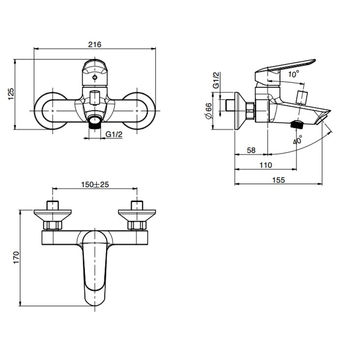 Fima Carlo Frattini Смеситель для ванны, настенный, без душевого комплекта, Spot, F3004/1NS цвет: черный