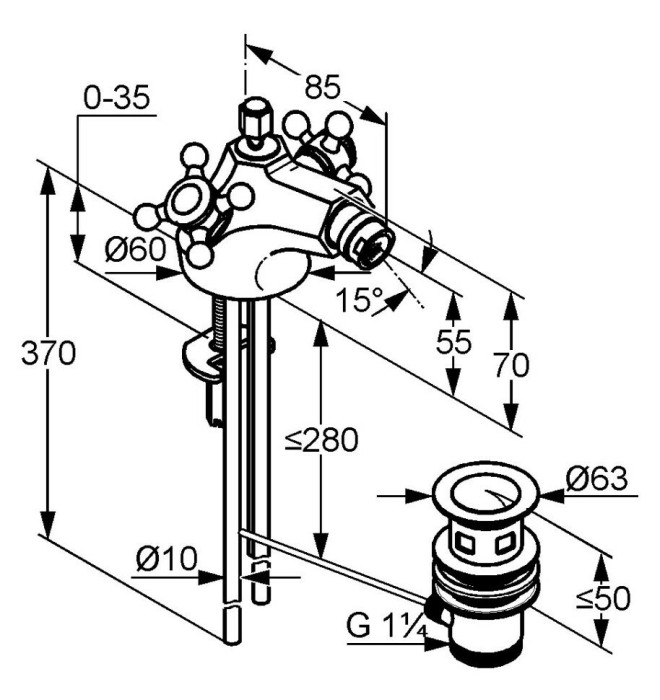 Смеситель для биде dn15, 1926 Kludi, хром - 512110520