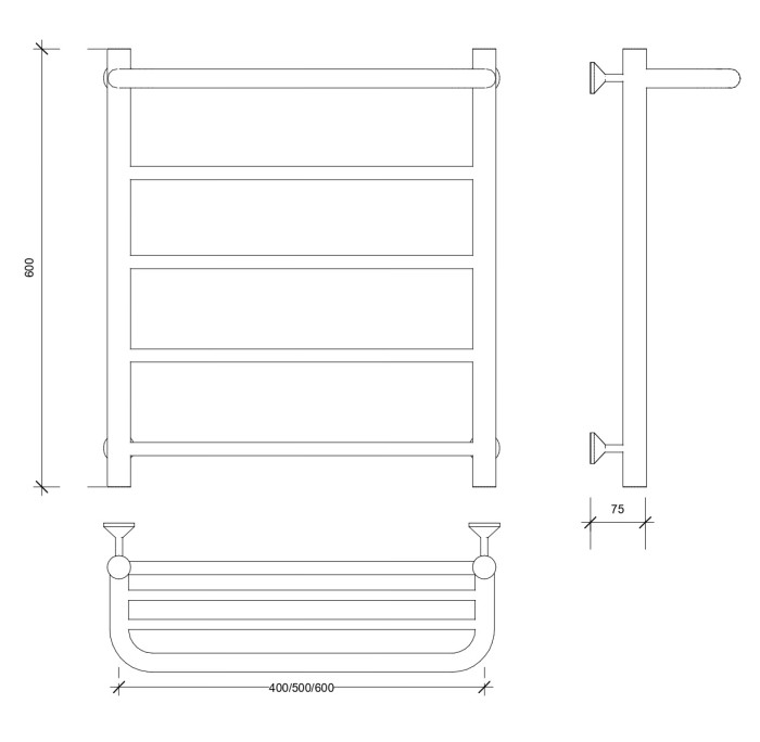 Полотенцесушитель водяной 60x40 Триада 1 СП (хром) Secado арт. 4603777443504