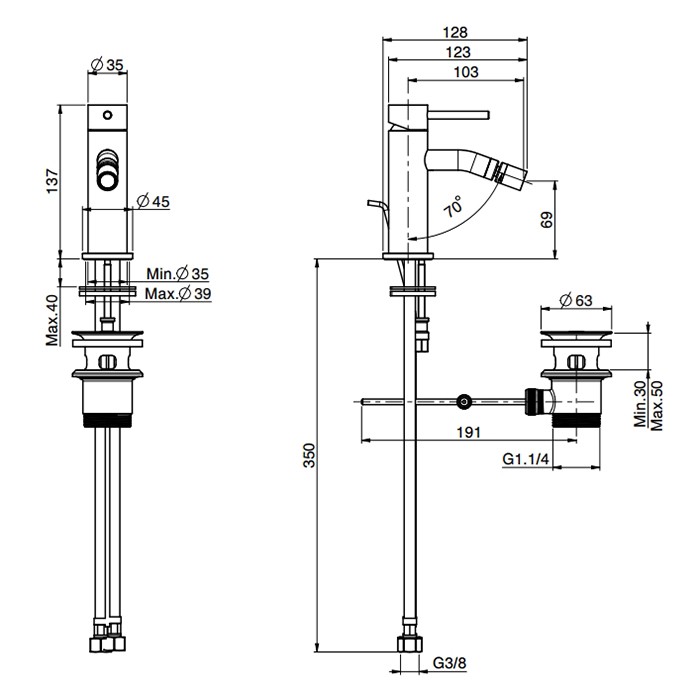Fima Carlo Frattini Смеситель для биде, на 1 отв., с донным клапаном, Spillo Up, F3032XSNS.1 цвет: черный
