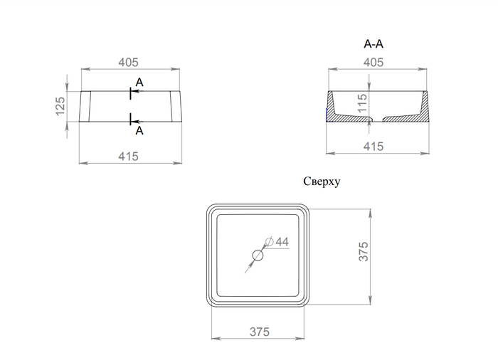 Раковина накладная 41,5x41,5, матовая, Salini GLORIA арт. 1102202MRF