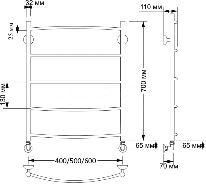 Полотенцесушитель водяной латунный 50x70 Милан 1 плюс (бронза) Secado арт. 4603777477066