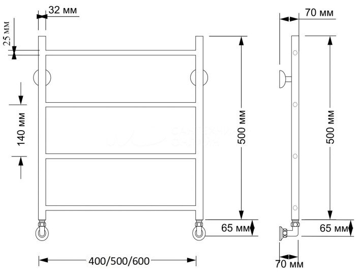 Полотенцесушитель водяной латунный 60x50 Триада 1 плюс (бронза) Secado арт. 4603777458867