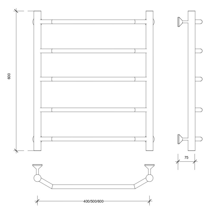 Полотенцесушитель водяной 60x40 Агата 1 (черный) Secado арт. 4673739222829