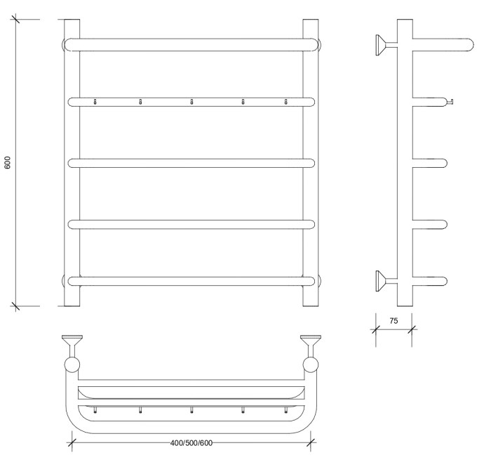 Полотенцесушитель водяной 60x60 Мерида 1 КСП (черный) Secado арт. 4673739225400
