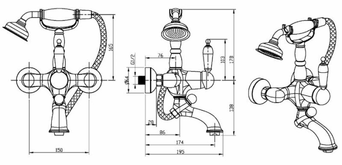 Смеситель для ванны, хром, Brillante Boheme 343