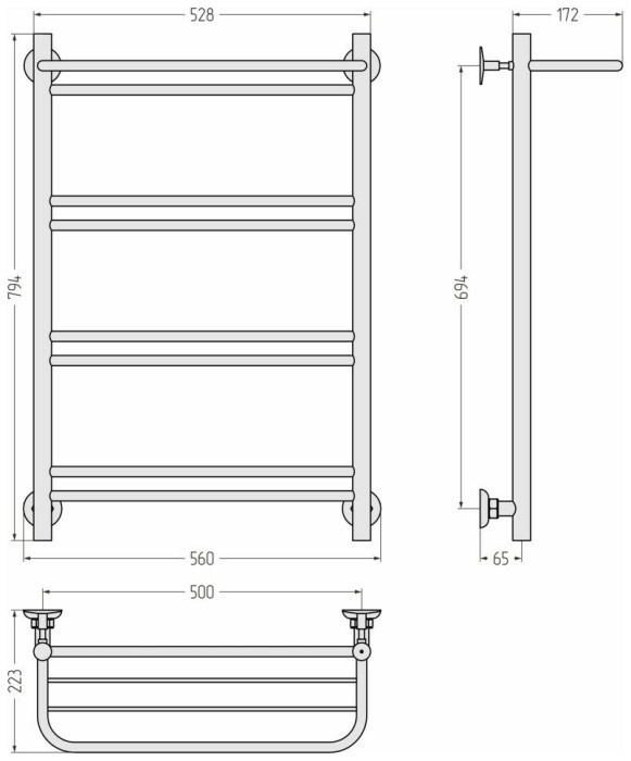 Стилье Водяной полотенцесушитель 800x500, Версия-Н1, 00621-8050 цвет: без покрытия