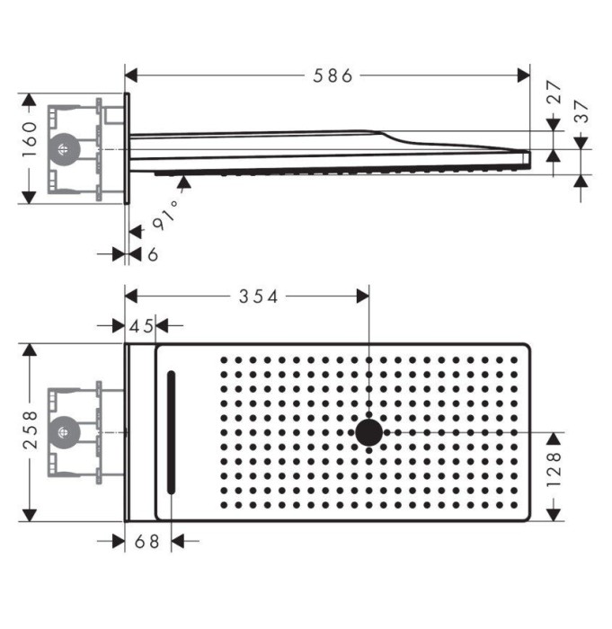 Верхний душ с настенным креплением скрытого монтажа Rainmaker Select Hansgrohe, черный, хром арт. 24001600
