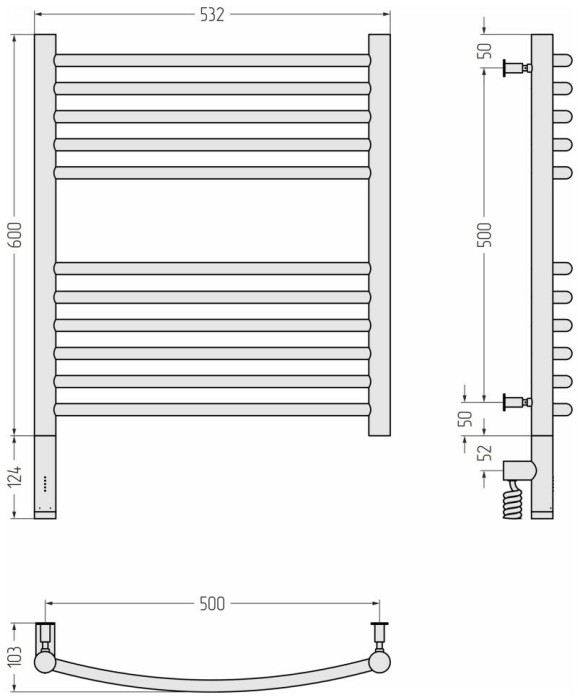 Сунержа Электрический полотенцесушитель 600x500, Богема 3.0, 12-5802-6050 цвет: белый
