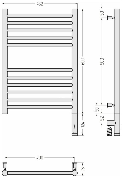 Сунержа Электрический полотенцесушитель 600x400, Богема 3.0, 032-5805-6040 цвет: матовое золото
