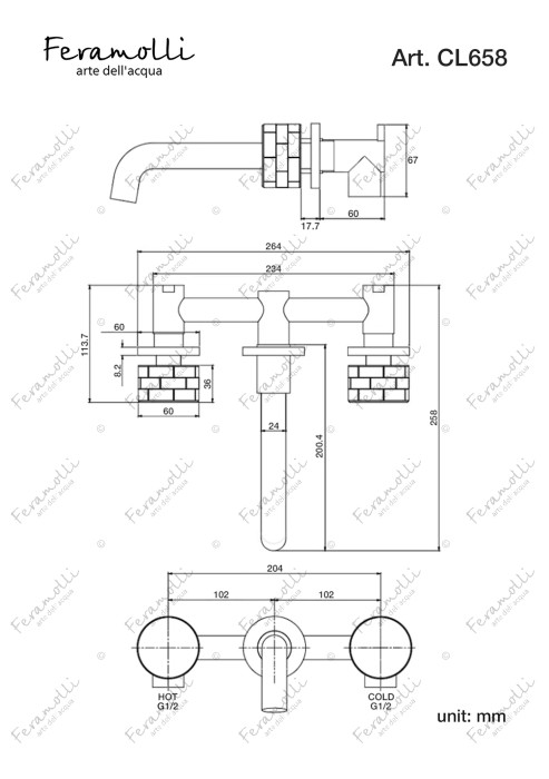 Смеситель для раковины встраиваемый, хром, Amos Feramolli - CL658