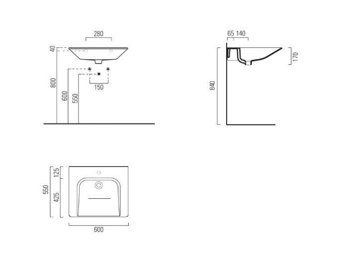 Подвесная раковина 55х60х17 см, без перелива, без отв.под смеситель, extraglaze antibacterial, санфаянс, Community GSI арт. 7634011