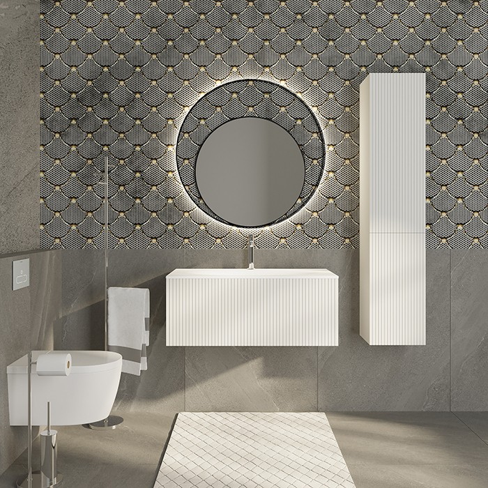 Пенал 170х32х35см., подвесной, 2 двери петли справа, 3 стекл. Полочки, Shape белый матовый, Tiffany World - SHAP170 Bi.mat DX