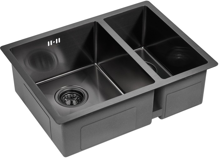 Мойка для кухни нержавеющая 590х440мм Paulmark ZUSAT, вороненая сталь, левая, PVD - PM225944-GML