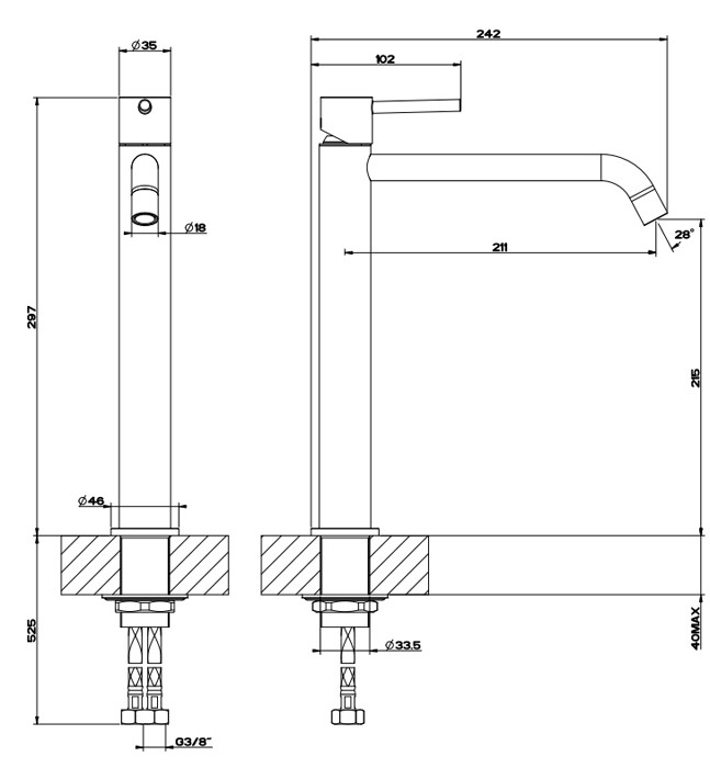 Смеситель для раковины, на 1 отв, высокий с длинным изливом, без донного клапана, Gessi Emporio Via tortona, finox brushed nickel арт. 18606#149
