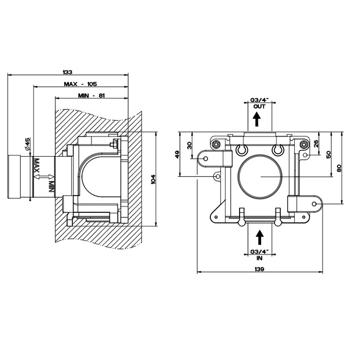 Внутренняя часть запорного крана для термостатического смесителя, Gessi, хром арт. 43283#031