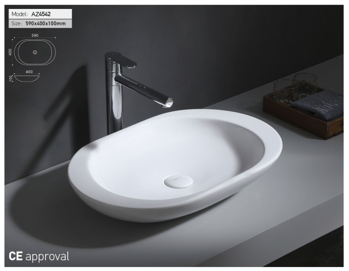 Раковина 59х40х10, накладная, белая, Azario - AZ-4542