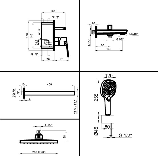 Душевая система встраиваемый для ванны, хром, Azario TREYA арт. AZ-15680711