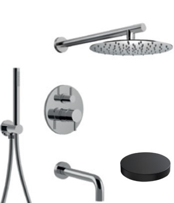 Внешняя часть для встраиваемого комплекта для душа, на 3 режима, верхний душ d250, ручной душ, излив на ванну, Giulini My future, черный матовый арт. 5970EPNO