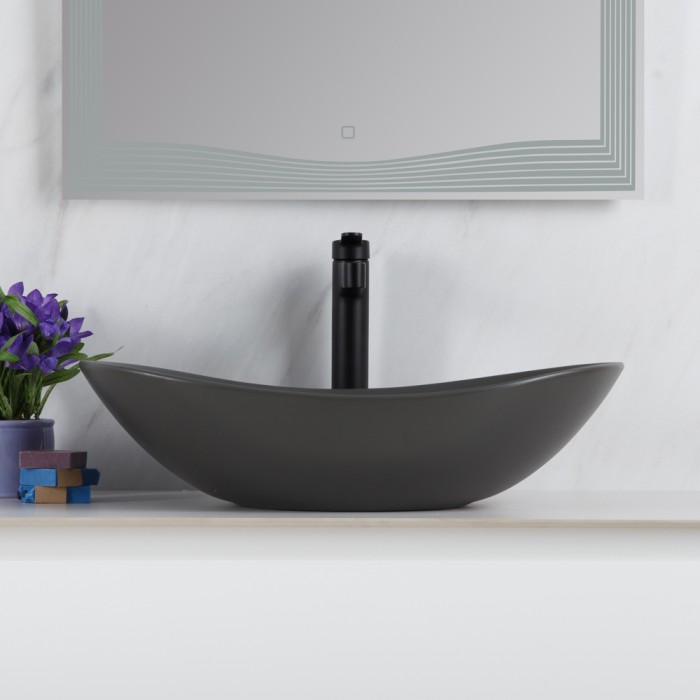Раковина накладная керамическая 605x360x155, овальная, BelBagno, матовый серый арт. BB1404-H311