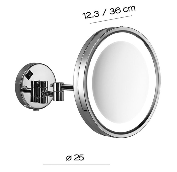 Настенное круглое косметическое зеркало (5x) с LED подсветкой (кабель и вилка) Vincent Gedy, 2118(13) цвет: хром