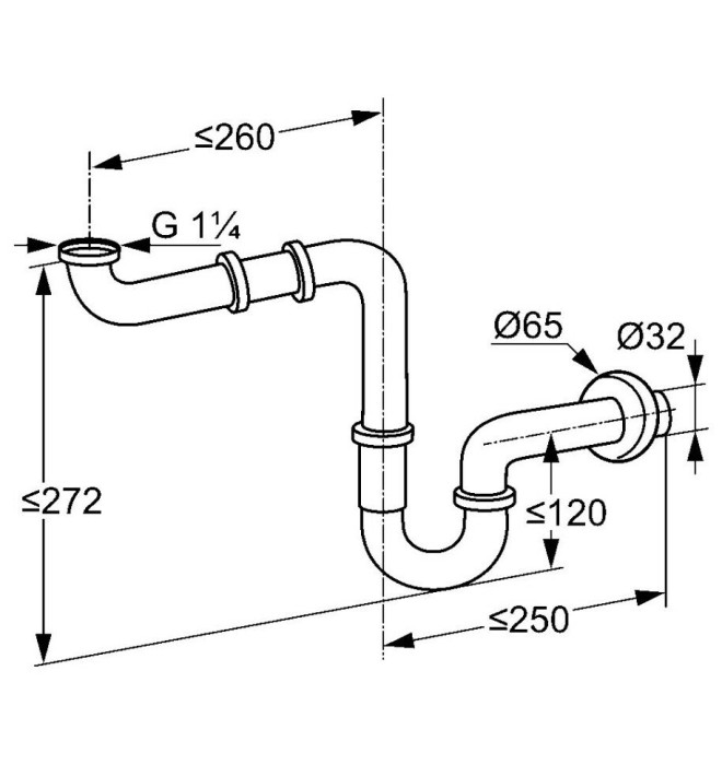 Специальный сифон g1 1, 4, Kludi, хром - 1025505-00