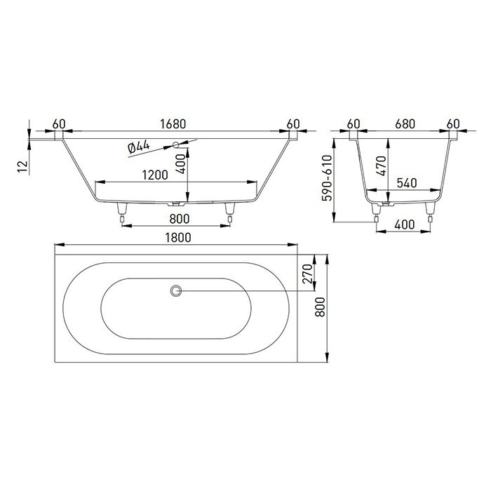 Ванна встраиваемая 180x80, матовая, Salini ORNELLA AXIS KIT арт. 103511M