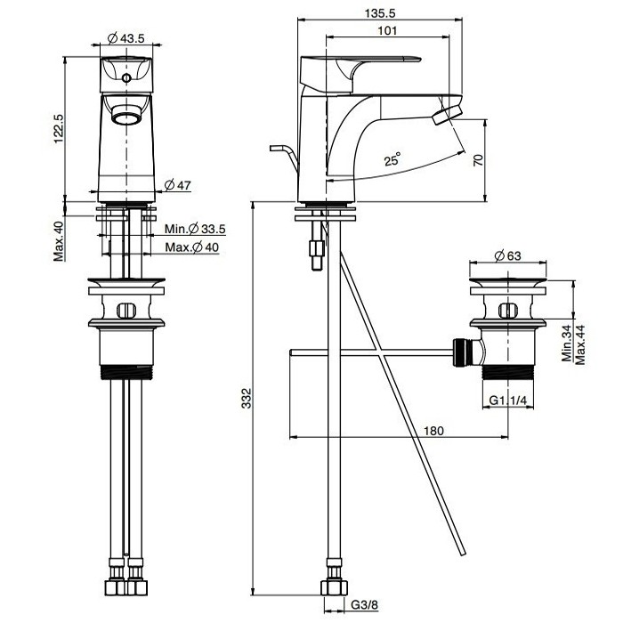 Fima Carlo Frattini Смеситель для раковины, 1 отв., с донным клапаном, Serie 22, F3831CR цвет: хром