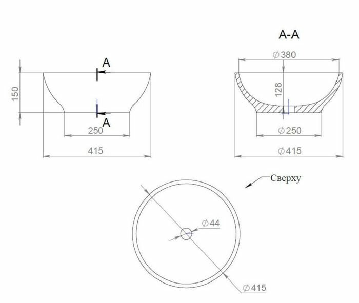 Раковина накладная 41,5x41,5, матовая, Salini GLORIA арт. 1102203M